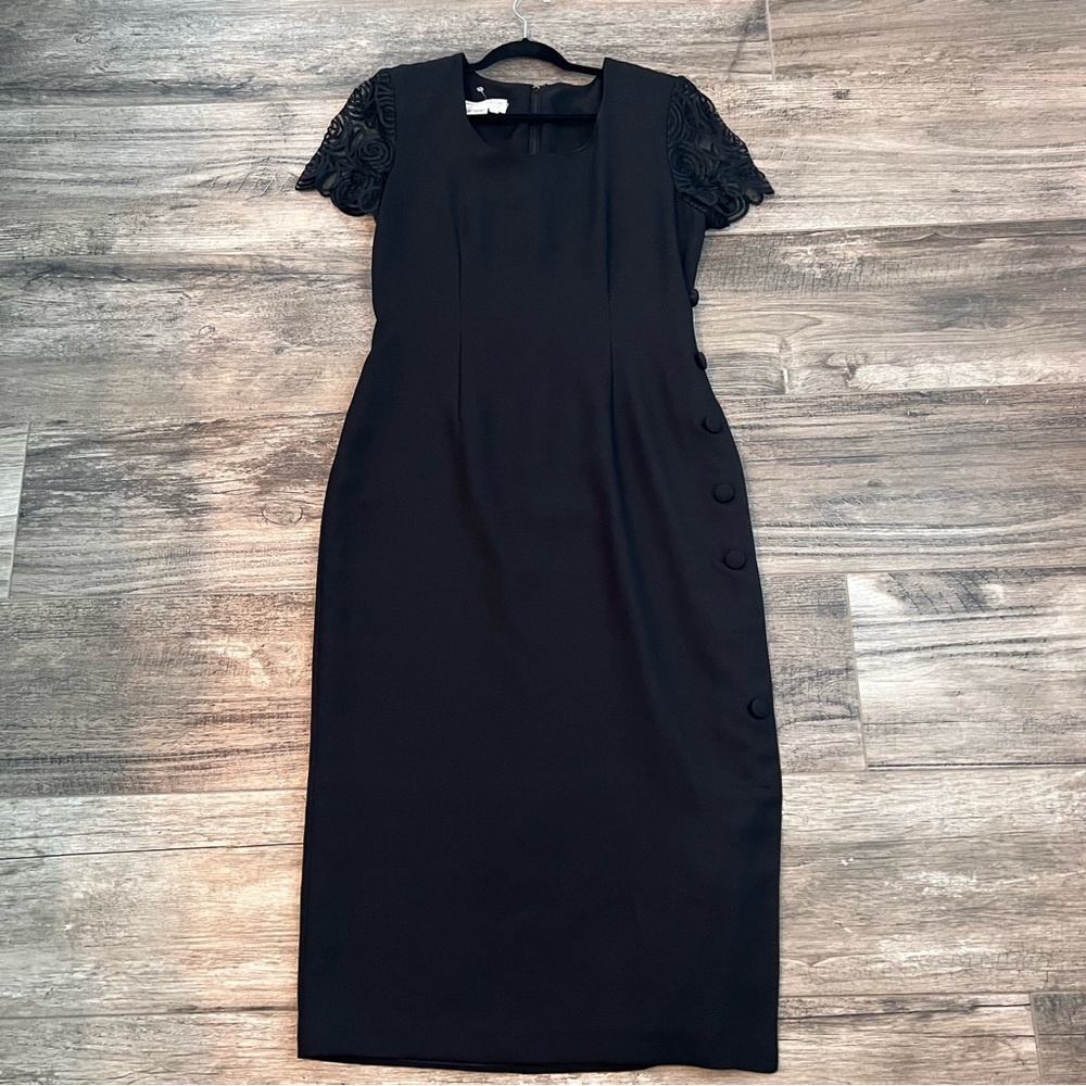 Maggy London Sheath Dress Women's Black 100% Polyester Side Buttons Sz 12 #100
